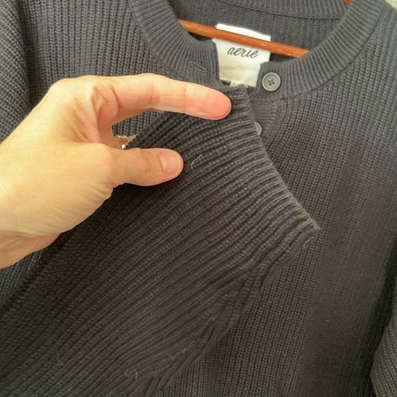 Aerie Black Cotton Rib Knit 1/2 Button Pullover Henley Sweater Size XSmall NEW - Picture 4 of 5
